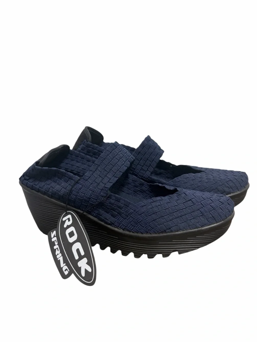 Rock Spring NWT Navy Blue Woven Mary Jane Wedge Sandals - Size 9